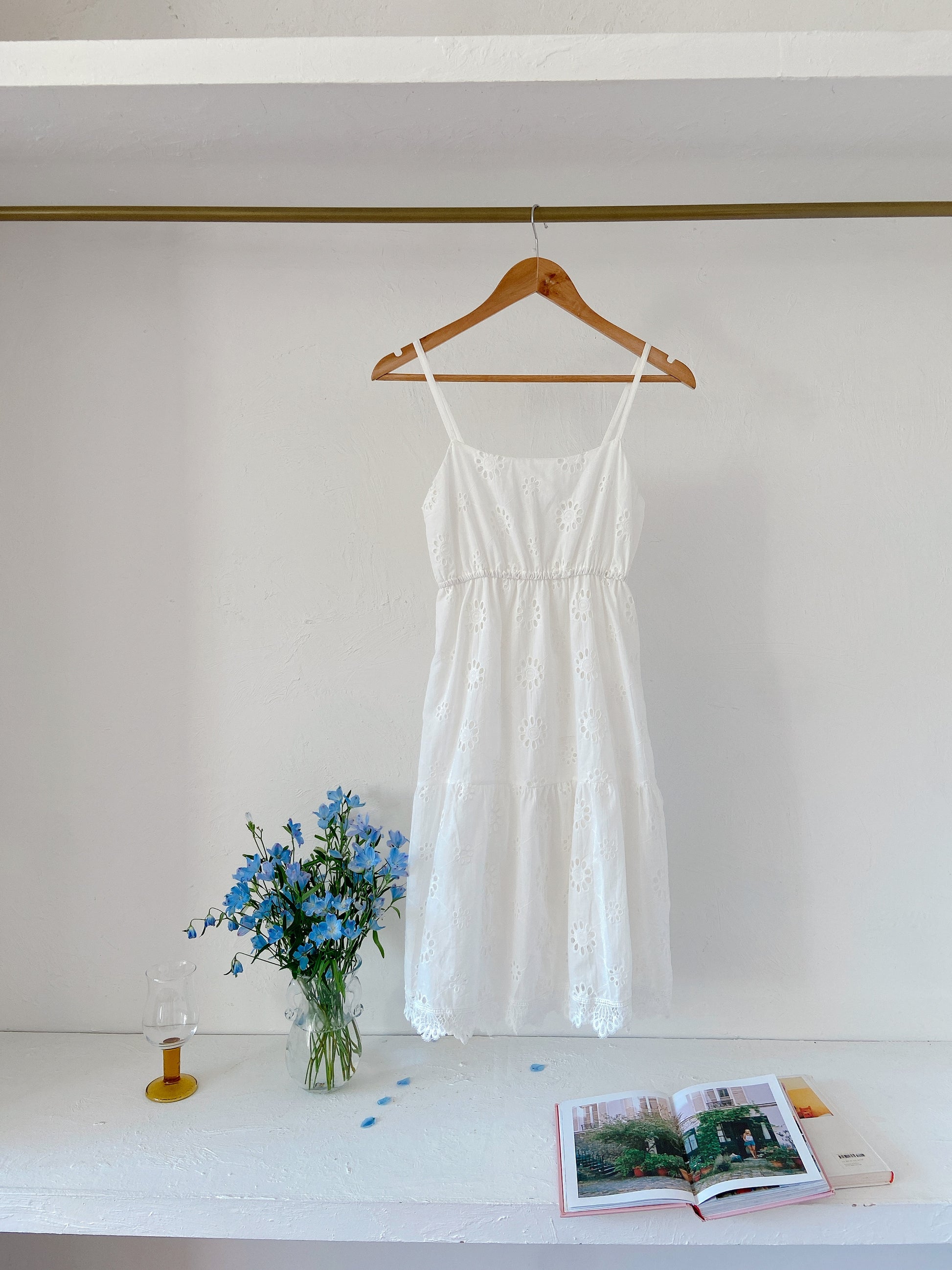 Womens Spagetti Stripe White Lace Dress