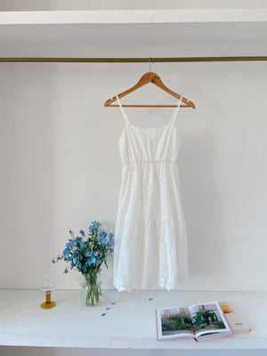 Womens Spagetti Stripe White Lace Dress